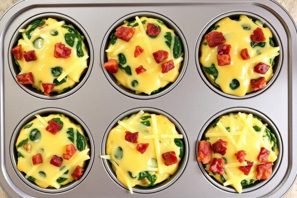 Muffins keto aux œufs et bacon dans un moule à muffins