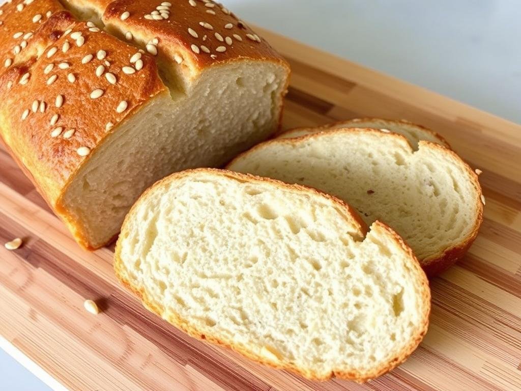 Pain keto à la farine d'amande tranché sur une planche à découper