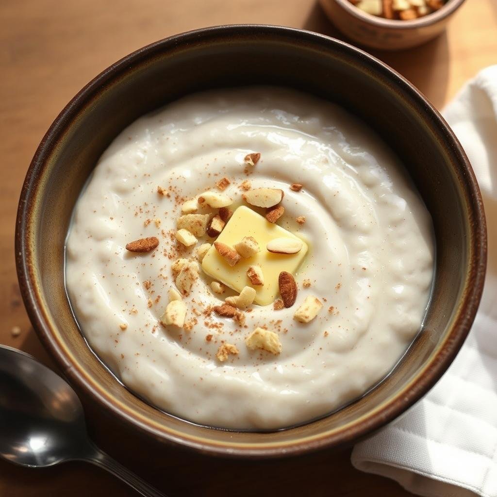 Porridge keto à la noix de coco dans un bol avec amandes