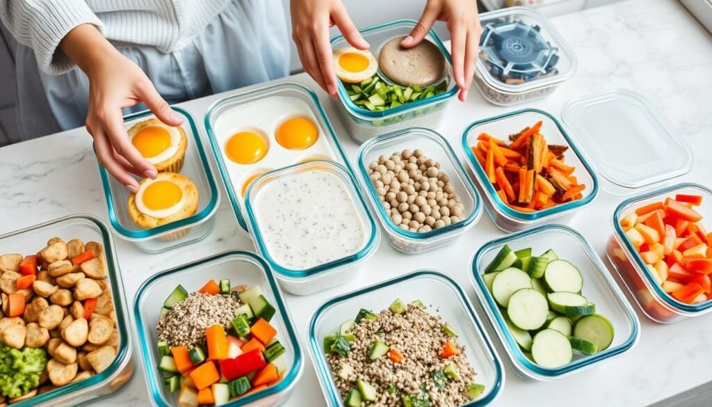 Préparation de petits déjeuners keto dans des contenants pour la semaine