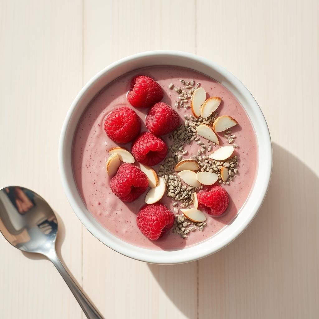Smoothie bowl keto aux fruits rouges garni d'amandes